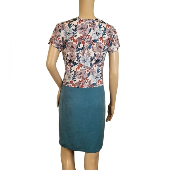 Anthropologie Dolan Fletcher Floral Dress Pink Teal Wrap - Picture 2 of 3